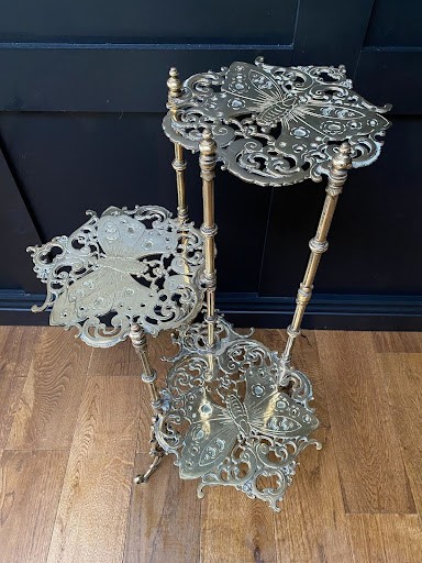 A large brass art nouveau 3 tier plant stand/ cake stand